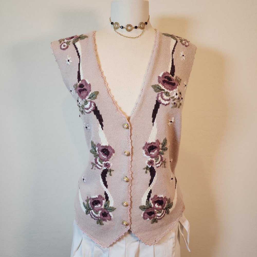 Koret Floral Knit Vest with Gold Buttons
